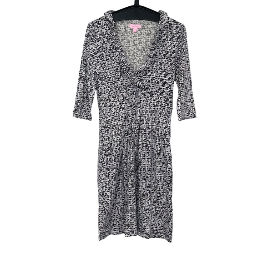 Lilly Pulitzer Navy Blue White It’s A Lilly‎ Ruffle Neck Mini Dress Size Small